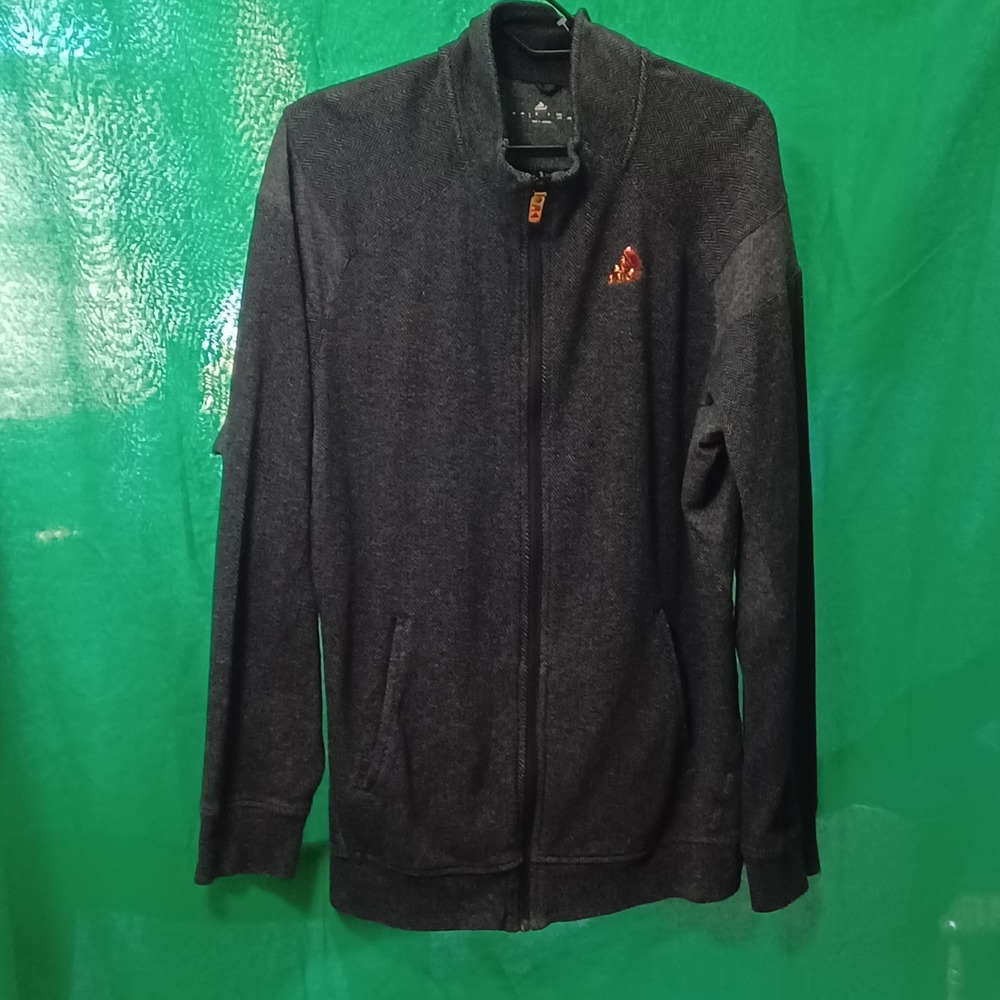 Adidas Mens Full Zip Track Jacket Charcoal Grey Herringbone Knit Logo Size Large